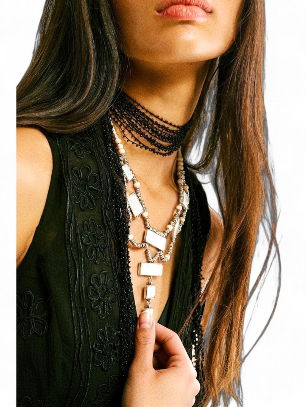 Free People Mother-of-Pearl Geometric Statement Necklace NWT